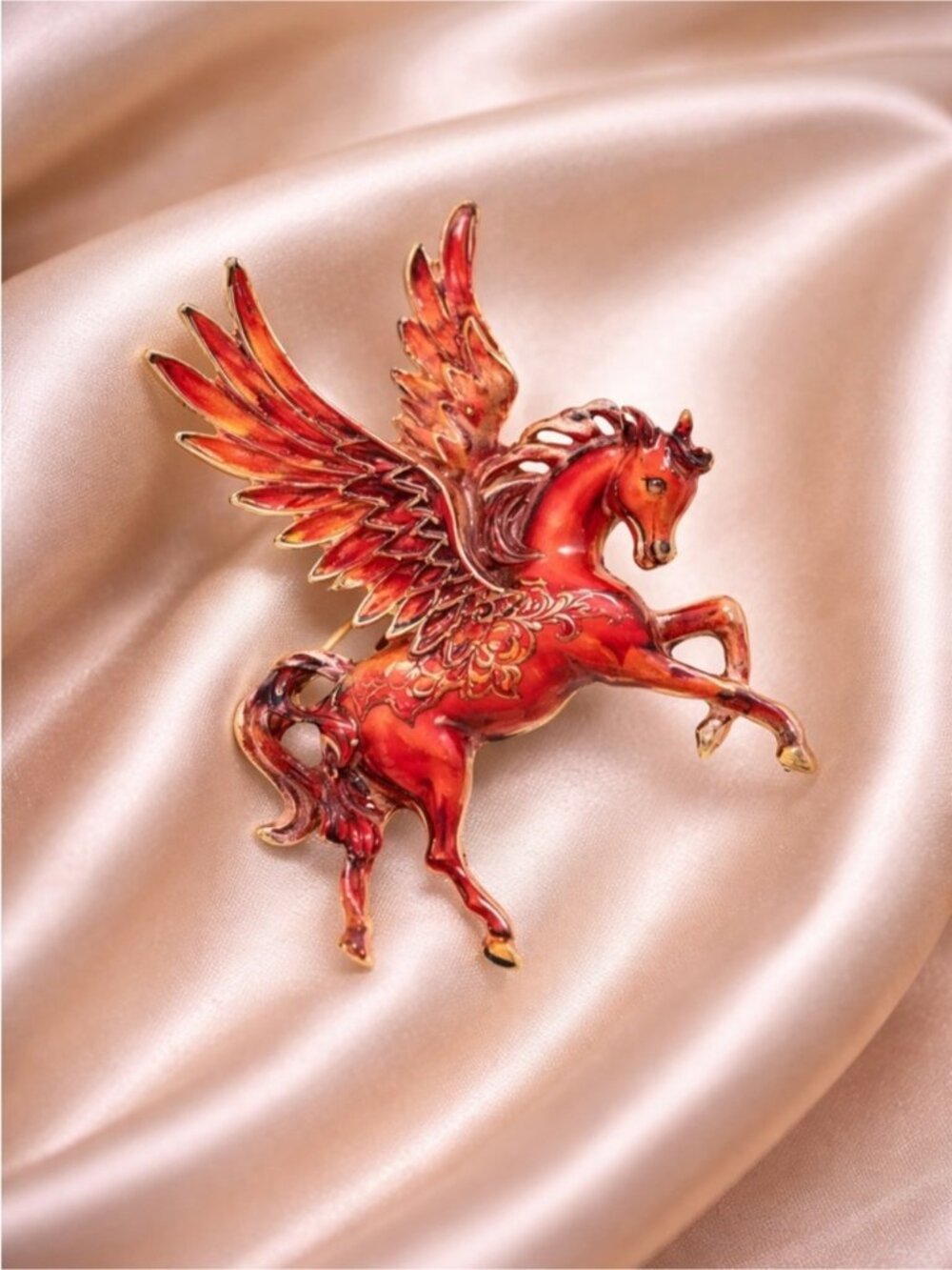 Red Pegasus Gold Brooch